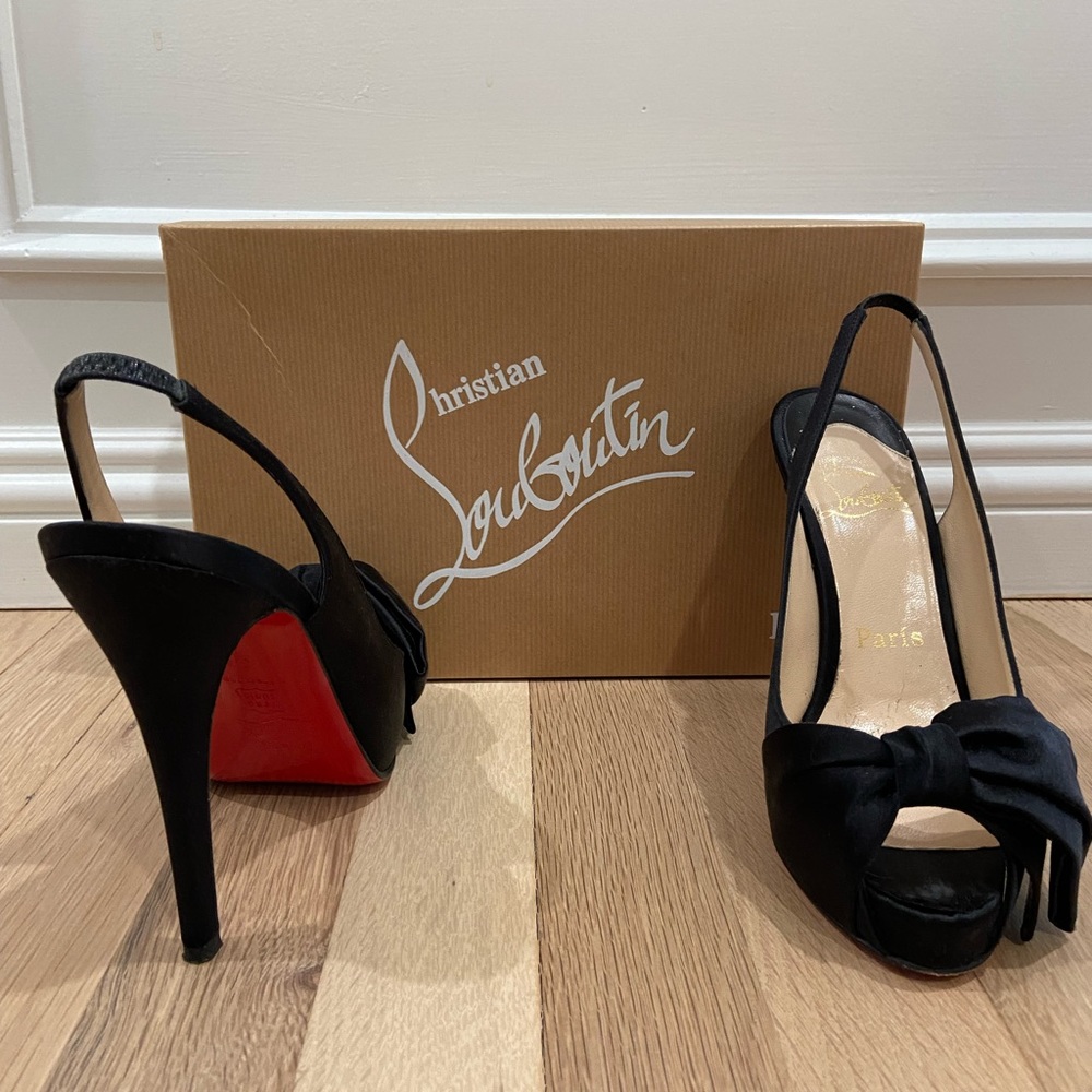 Christian Louboutin Suede slingback heels with bow detail, Size 37
